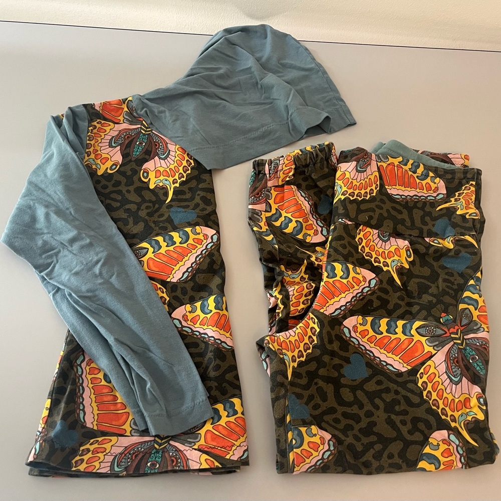 Butterfly Print Two-Piece Lounge Set - Blue & Multicolor